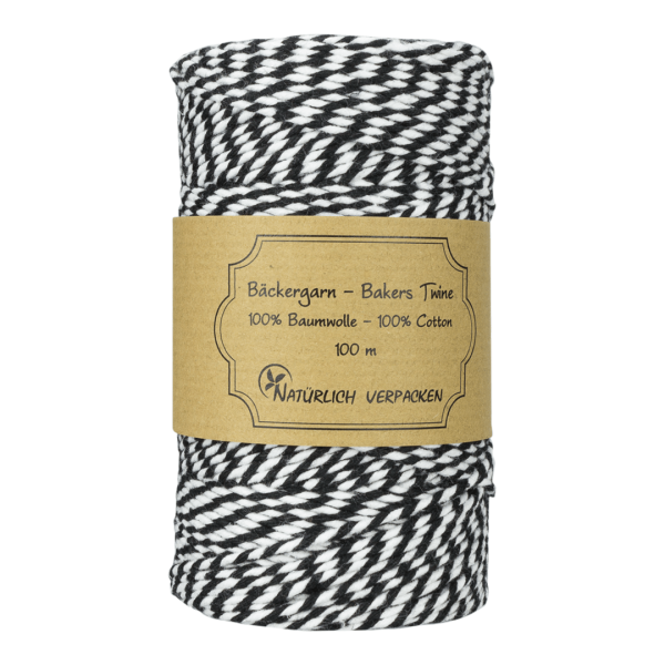 Bakers twine, Black & White, 2 mm, 100 m, pure Cotton