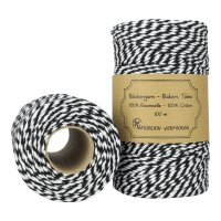 Bakers twine, Black & White, 2 mm, 100 m, pure Cotton