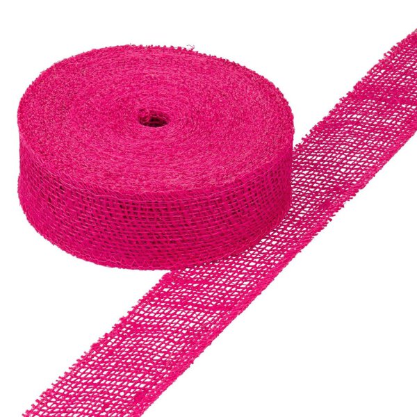 Jute ribbon Pink, 5 cm, 20 m roll, solid quality, edges linked