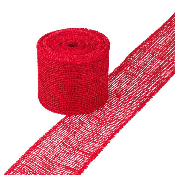 Jute ribbon Red, 8 cm, 10 m roll, solid quality, edges linked