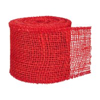 Jute ribbon Red, 8 cm, 10 m roll, solid quality, edges linked