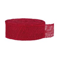 Decorative jute ribbon, red, 5 cm, 20 m roll, runner, chain-linked