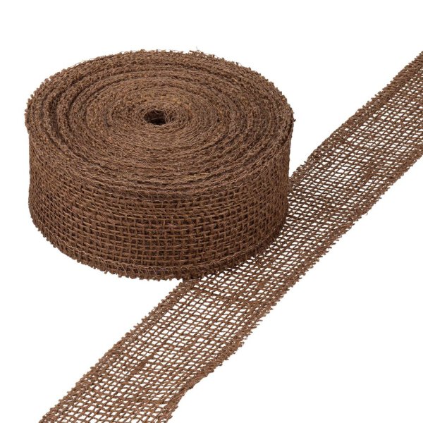 Jute ribbon Brown, 5 cm, 20 m roll, solid quality, edges linked