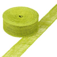 Decoration ribbon,  jute, grass green, 5 cm, 20 m roll, runner, chain-linked