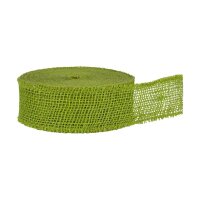 Decoration ribbon,  jute, grass green, 5 cm, 20 m roll, runner, chain-linked