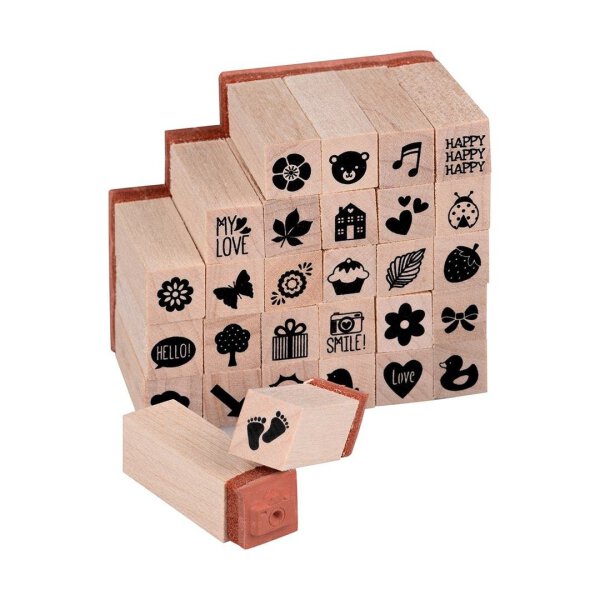 Wooden stamp set, 30 pieces, pictograms