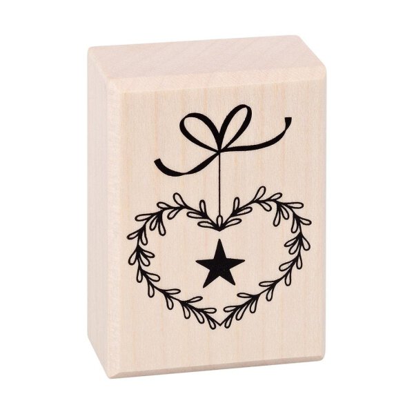 wooden stamp heart and star 36 x 52 mm, contour stamp