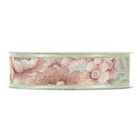 Dekoband Blüten Mint, 25 mm x 15 m, Geschenkband, Baumwollband