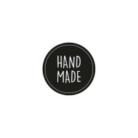 Sticker "HAND MADE", 35 mm round, black and white, paper sticker - 500 pieces in dispenser