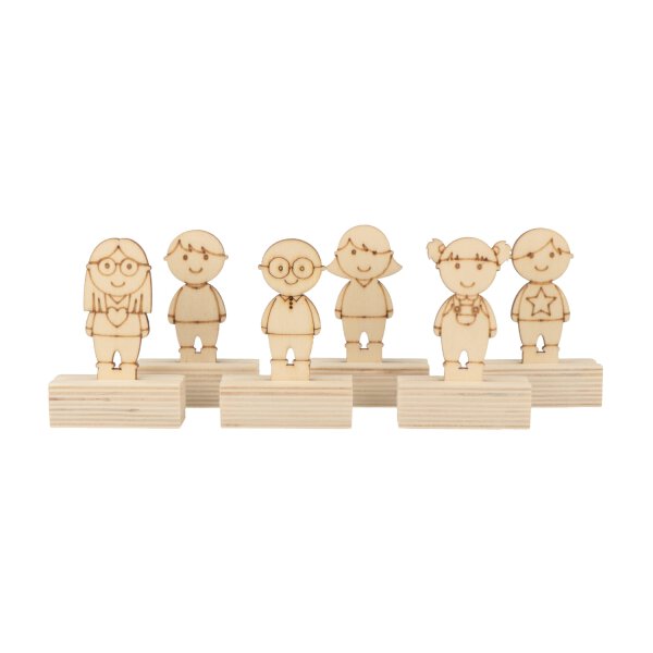 6 wooden place cards with childrens figures