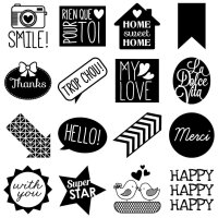 Wooden stamp set, 16 pieces, Hello! and others
