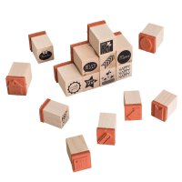Wooden stamp set, 16 pieces, Hello! and others