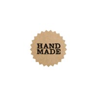 Sticker "Handmade", 35 mm  round, brown, kraft paper look, label - 500 pieces in dispenser