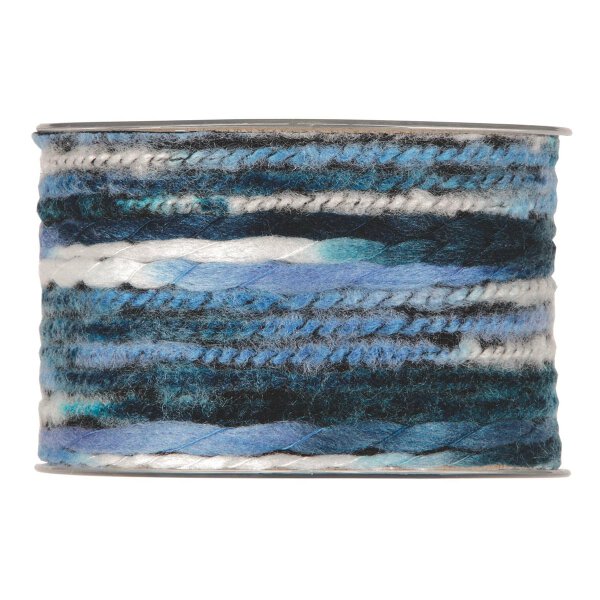 Multicolor wool yarn ribbon 63 mm x 5 m, sky blue