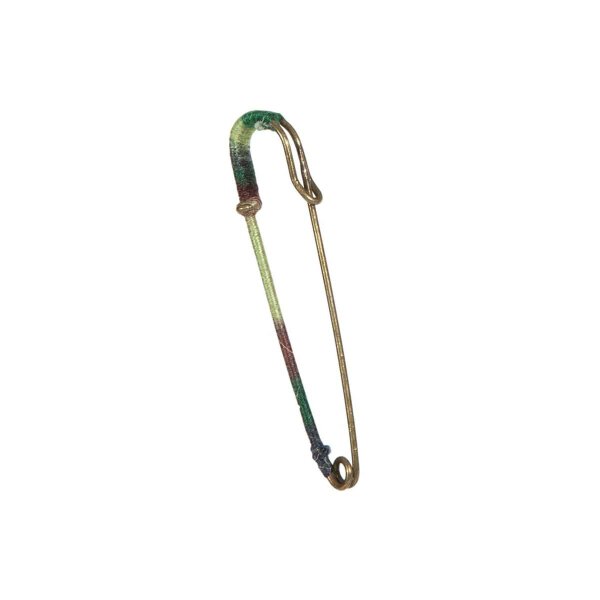 Safety pin 9 cm, green, metal wrapped with wool yarn - 6 pack