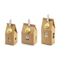 Advent calendar set of 24 Kraft cardboard houses,...