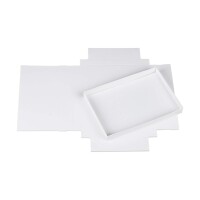 Folding box 13.6 x 19.6 x 2 cm, white, with lid, cardboard - 10 boxes/set