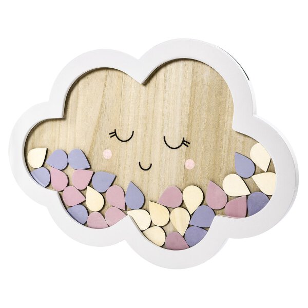 Guestbook: Cloud and drops, for birth, birthday, baptism, wood, white - 30 parts