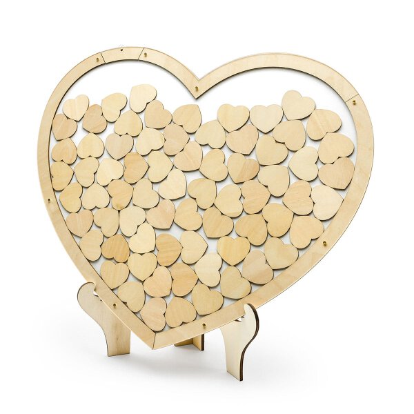 Guestbook: Big heart and little hearts, for wedding, birthday, party, wood, nature - 70 pieces