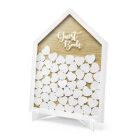 Guestbook: House and hearts, for wedding, birthday, party, wood, white - 50 pieces