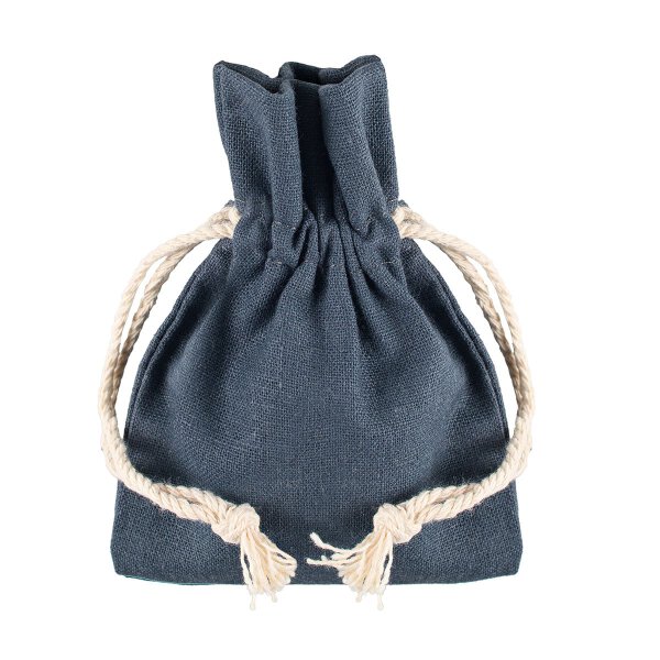 Dark blue cotton bag with light drawstring, 9 x 12 cm, cloth bag, gift bag