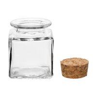 Glass bottle 50 ml, square with cork, 4 x 4 cm, height 5 cm