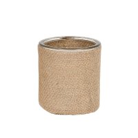 Glass pot with jute cover, round, diameter 8 cm, 8 cm height
