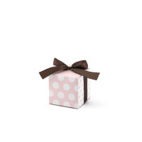 Mini Box Pink Polka 5 x 5 x 5 cm, mit Deckel und Satinband braun - 10 Boxen/Set
