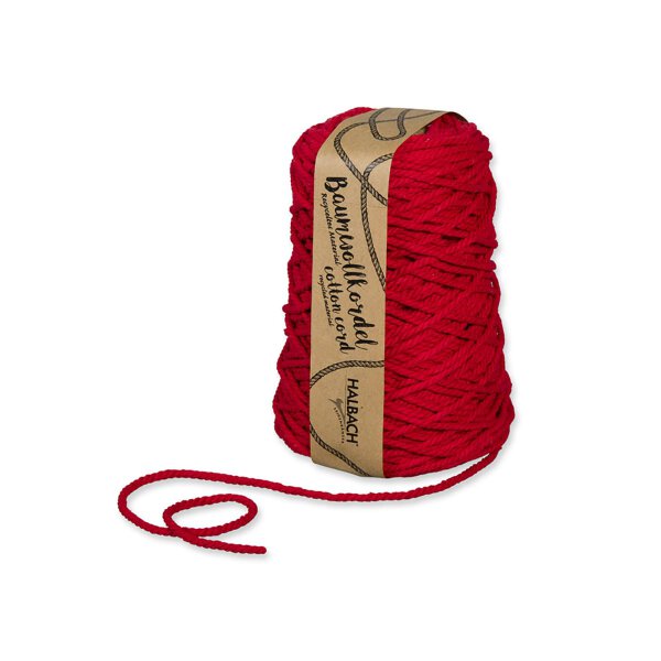 Kordel aus recycelter Baumwolle, Rot, 5 mm x 80 m, ca. 500 g, einfarbig