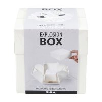 Weiße Explosionsbox, Geschenkschachtel mit Miniboxen und Dekoartikeln