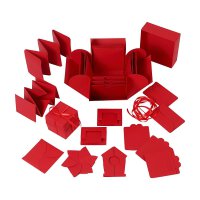 Rote Explosionsbox, Geschenkschachtel mit Miniboxen und Dekoartikeln