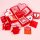 Rote Explosionsbox, Geschenkschachtel mit Miniboxen und Dekoartikeln