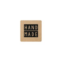Sticker "Handmade", 35 x 35 mm, braun, schwarzer Druck, Aufkleber - 500 Stück im Spender