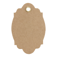 Hang tag 28, oval label, 60 x 40 mm, kraft cardboard, eyelet