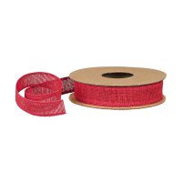 Cotton ribbon, 25 mm x 10 m, decorative ribbon red