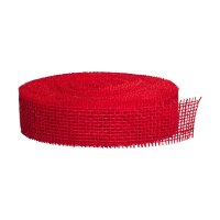 Jute ribbon, 4 cm, 25 m roll, firm quality,  red