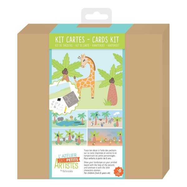 Card handicraft kit JUNGLE with stencils and stamps for children