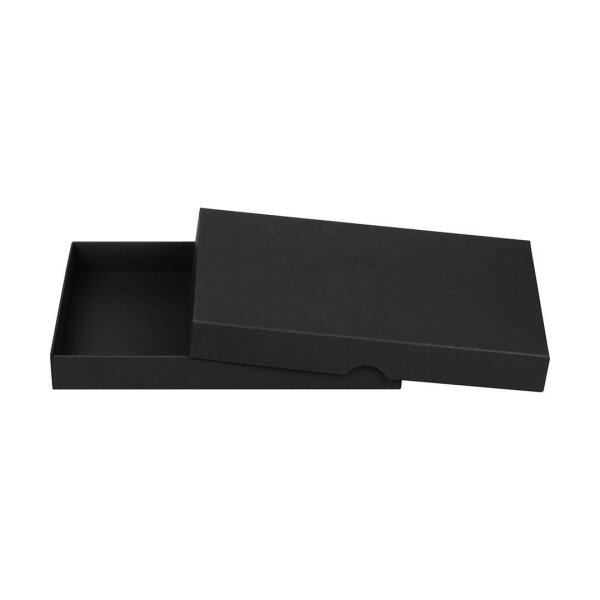 Folding box 15.5 x 23.5 x 2.5 cm, black, with lid, recycled cardboard - 10 boxes/set