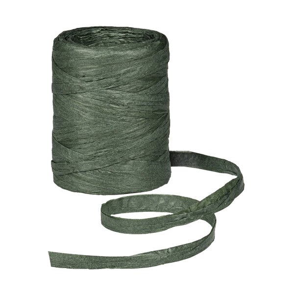 Raffia decorative ribbon, dark green 8 mm x 100 m, gift ribbon, paper ribbon