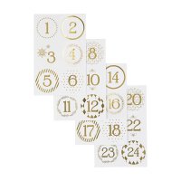 Sticker numbers 1 to 24, for Advent calendar, various colours