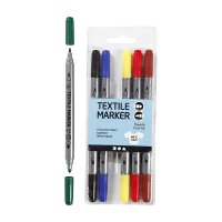 Textil markers with double tip, 6 colours/pack