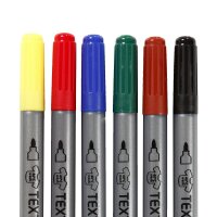 Textil markers with double tip, 6 colours/pack