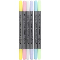 Textil markers with double tip, pastel colours, 6...