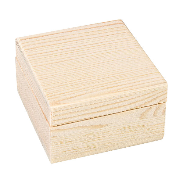 Wooden box 60 x 60 x 35 mm, flat lid with magnetic catch, unfinished, untreated