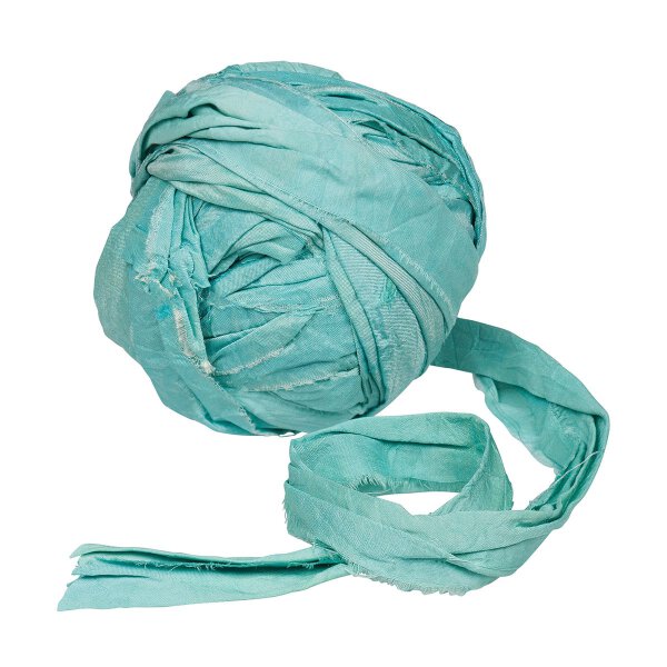 Recycled silk, aqua, 70 mm x 25 m, decorative ribbon, silk ribbon