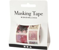 Papierklebeband, Washi tape 3 m x 25 mm und 5 m x 20 mm, Blumen, Briefmarken, 2 Rollen