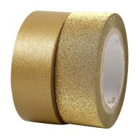Golden paper tape, Washi tape 1 x 7 m glitter, 1 x 10 m matt 2pcs set