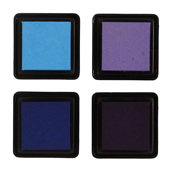 Stamp pad set 4 colours Light blue, blue, purple, violet