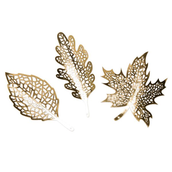 Deco leaves gold, filigree paper decoration, waterproof set/3 pieces