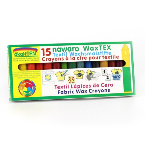Textil Wachsmalstifte zum Einbügeln, WAX Tex nawaro - 15 Farben
